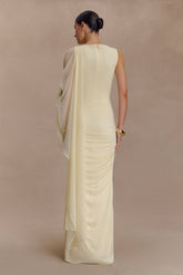 Amandine Ruched Slinky Maxi Dress - Lemon